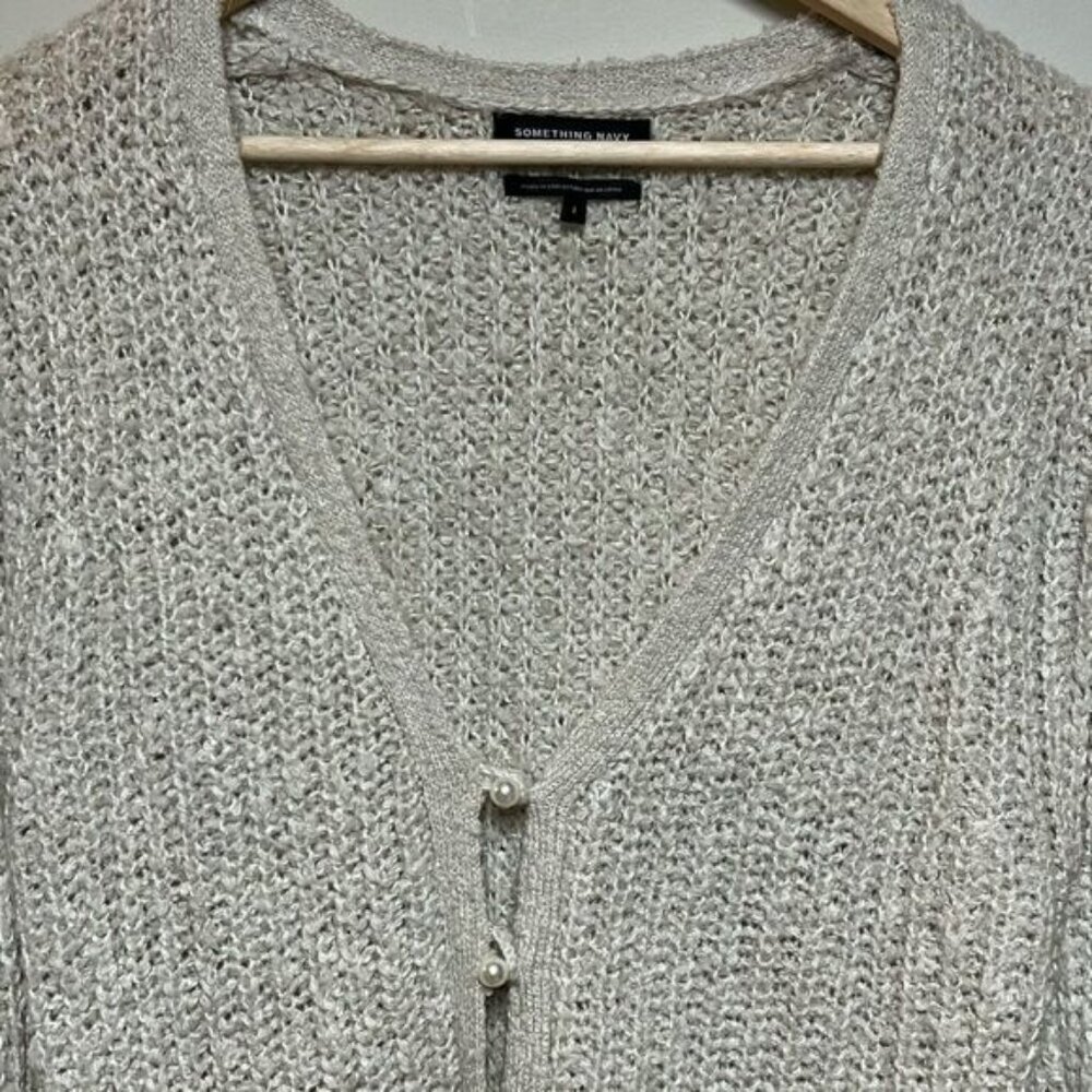 Something Navy Cozy Soft Chunky Knit Pearl Button Cardigan Sz L - Picture 4 of 6